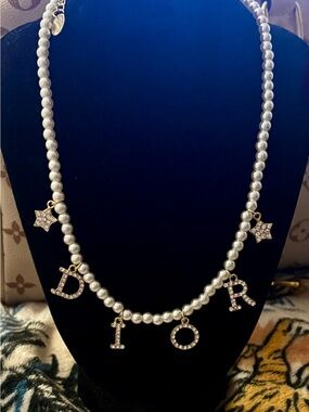Pearl Letter Charm Necklace in Silver